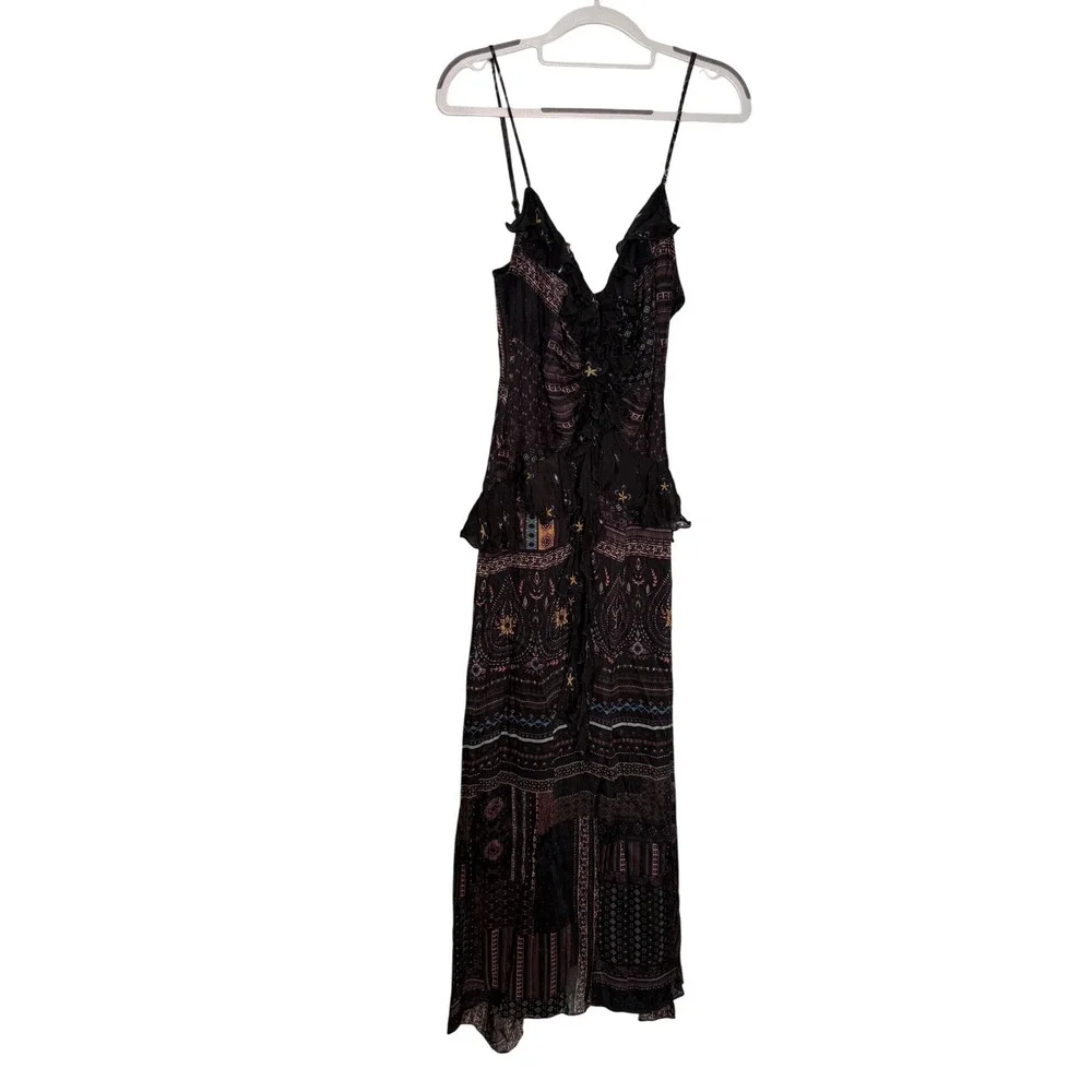 Anthropologie‎ Let Me Be Sheer Printed V-Neck Midi Dress boho Gypsy